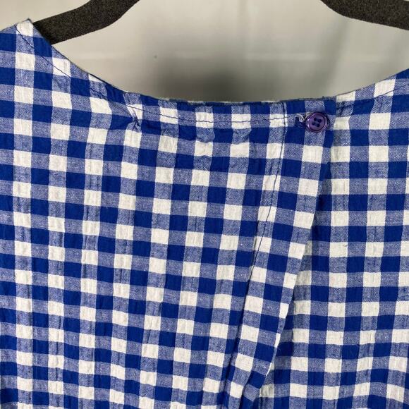 Pleione Blue White Gingham Tie Front Blouse XL Made in USA Cotton Spandex - Picture 9 of 13